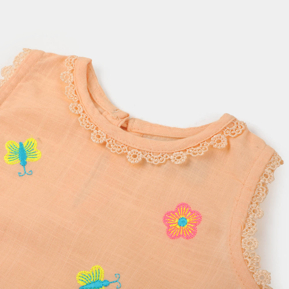 Infant Girls Cotton Embroidered Kurti Pretty Me - Peach