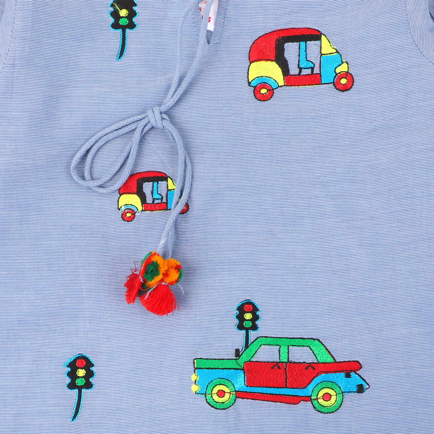 Girls Cotton Embroidered Kurti Rikshaw Taxi - Blue