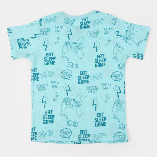 Boys Cotton T-Shirt Game On - Blue