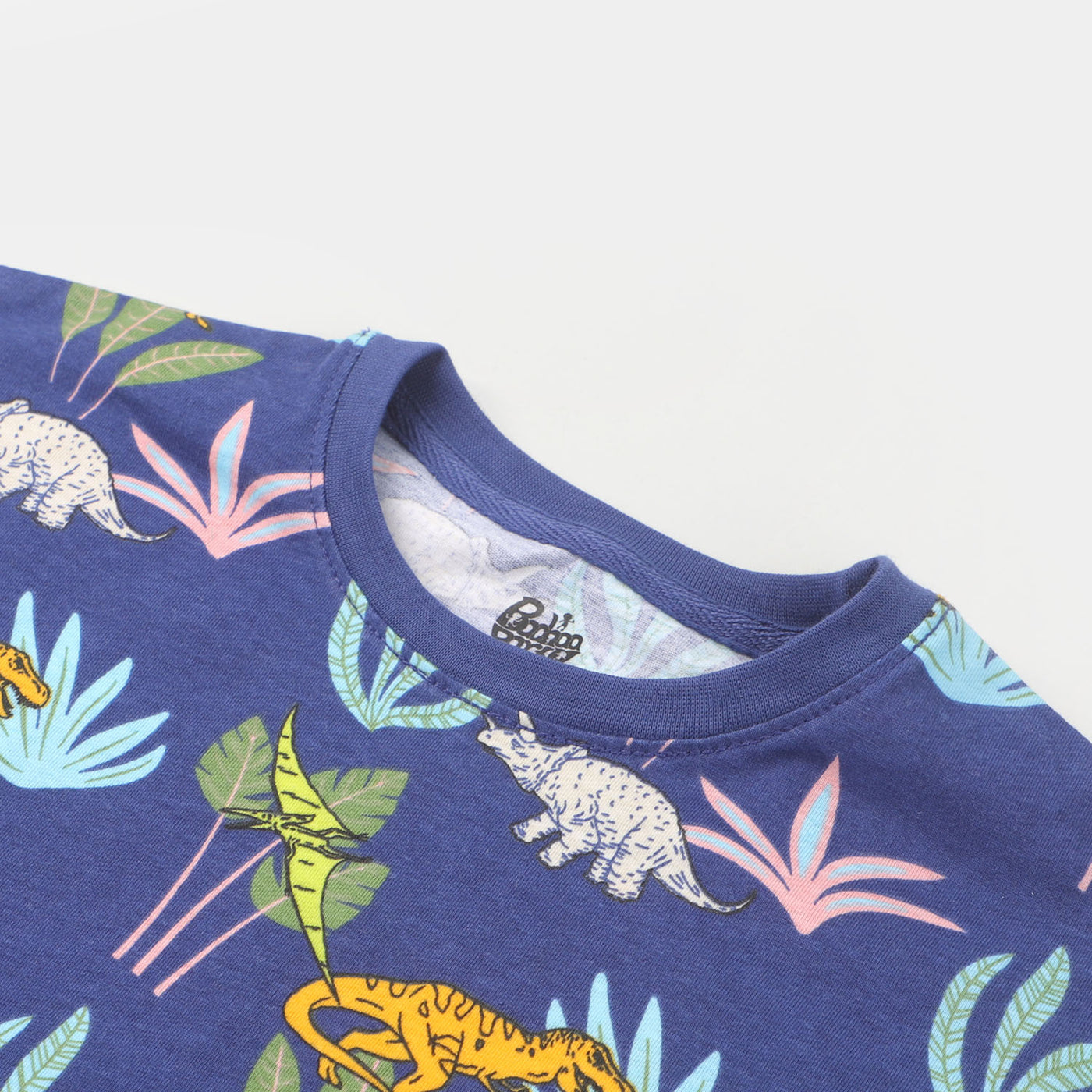 Boys Cotton T-Shirt Tropical Dino - Navy Blue