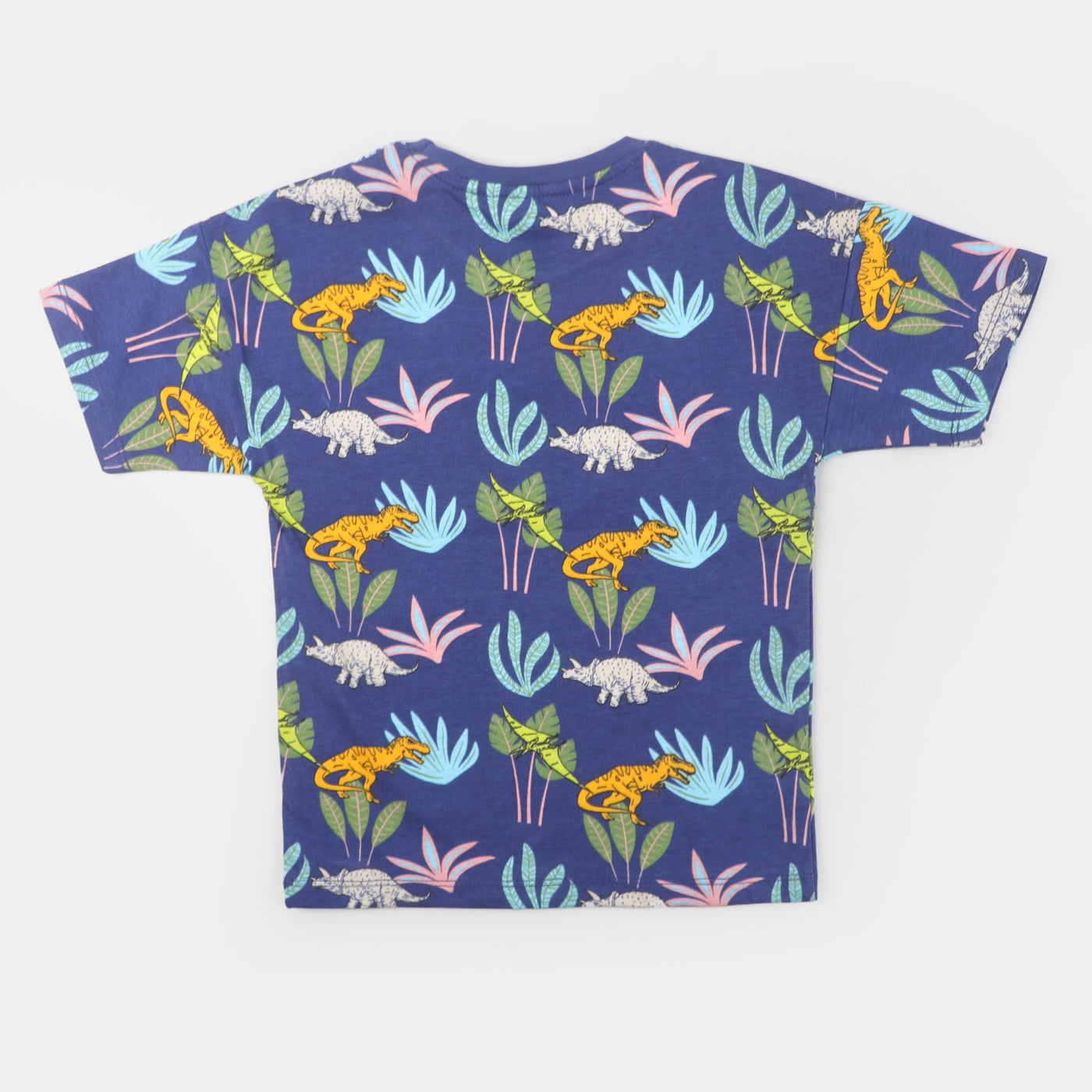 Boys Cotton T-Shirt Tropical Dino - Navy Blue