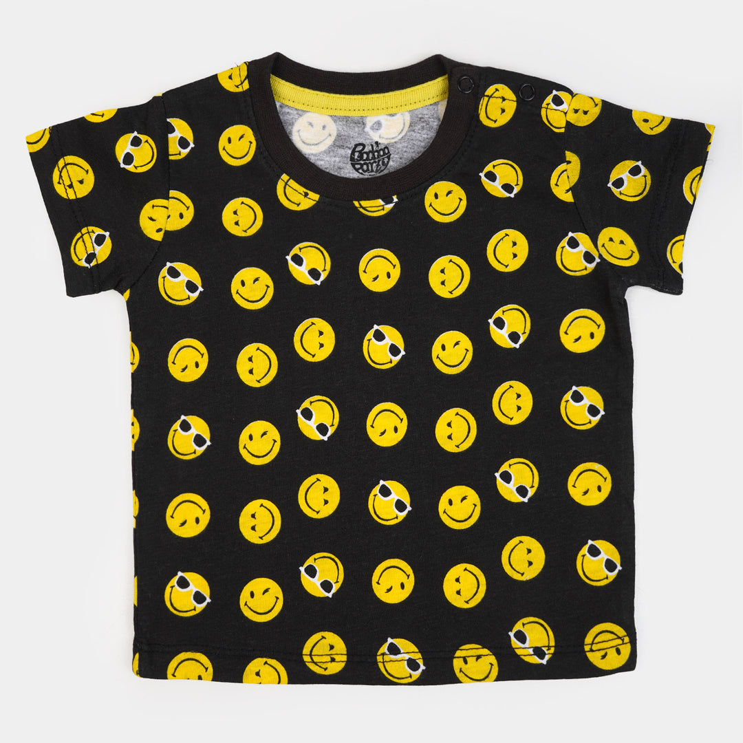 Infant Boys Cotton T-Shirt Smiley - BLACK