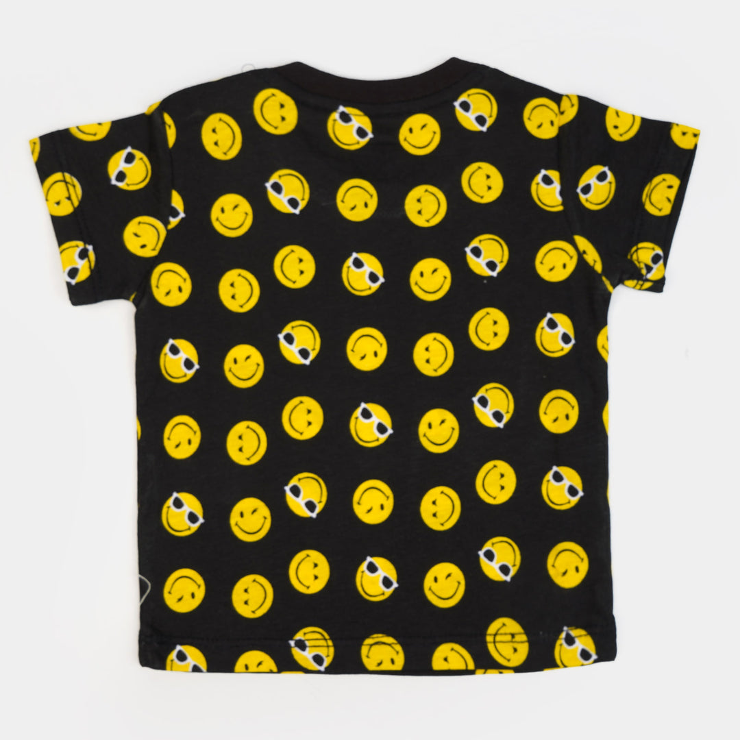 Infant Boys Cotton T-Shirt Smiley - BLACK