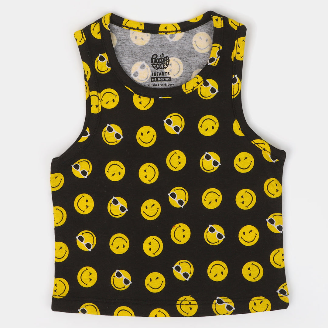 Infant Boys Cotton Sando Smiley - BLACK