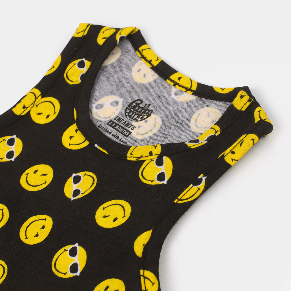 Infant Boys Cotton Sando Smiley - BLACK