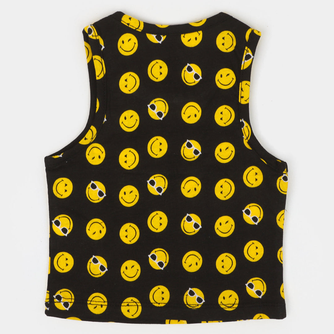 Infant Boys Cotton Sando Smiley - BLACK