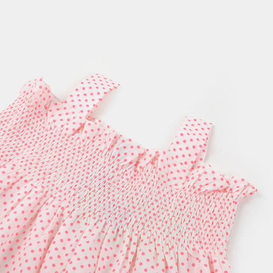 Infant Girls Cotton Frock Polka Dots - Pink