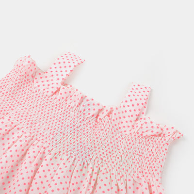 Infant Girls Cotton Frock Polka Dots - Pink