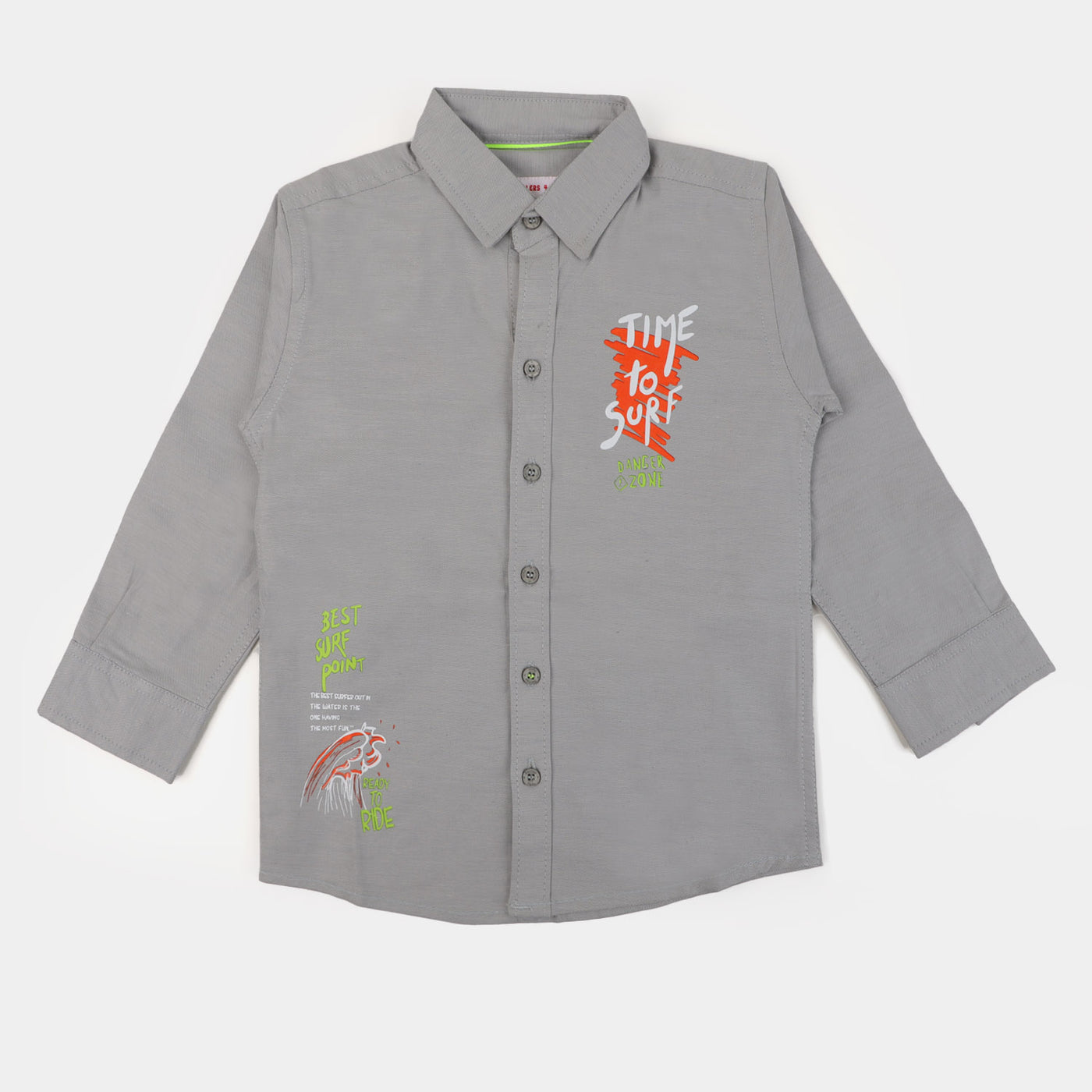 Boys Cotton Casual Shirt Time To Surf | GREY