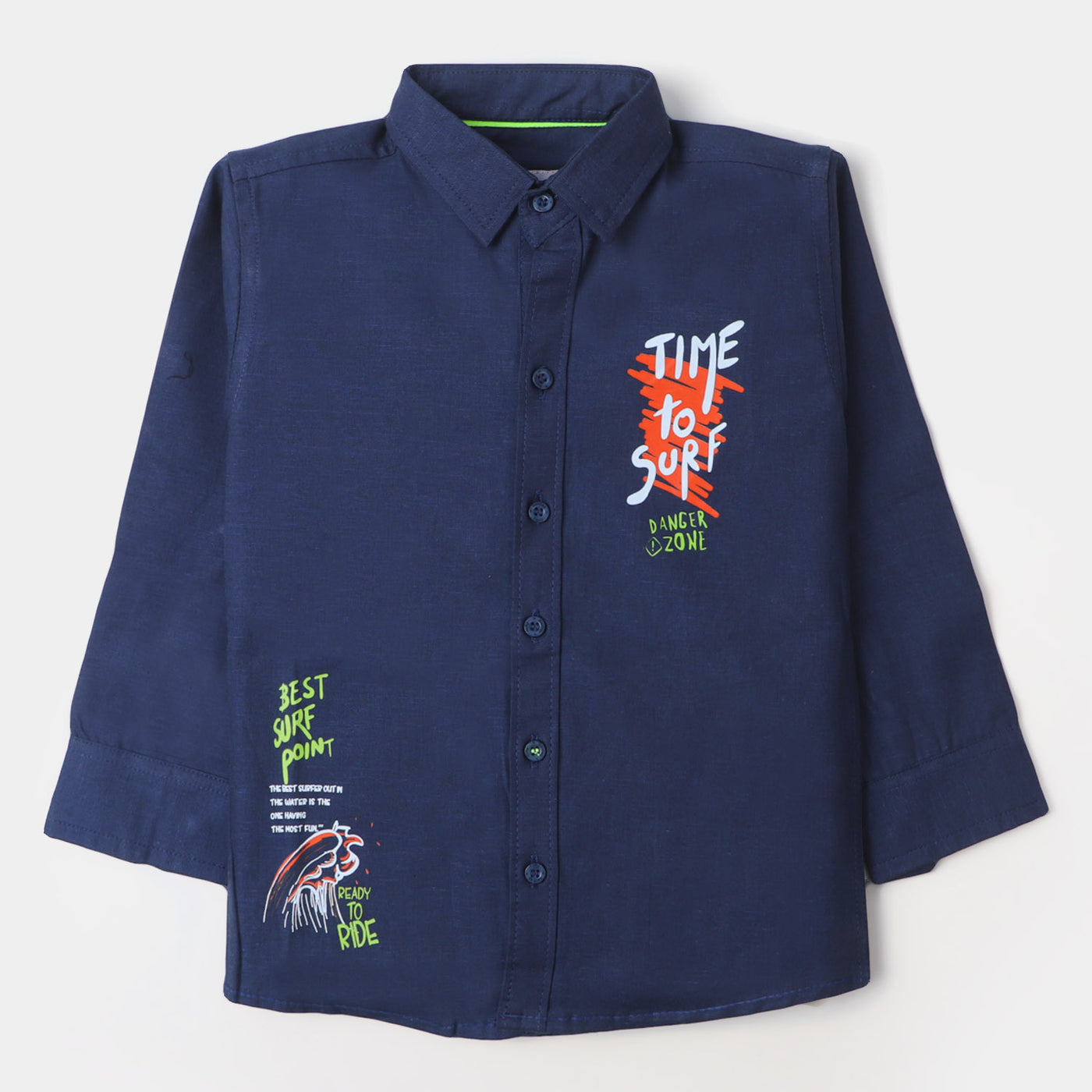 Boys Cotton Casual Shirt Time To Surf | NAVY