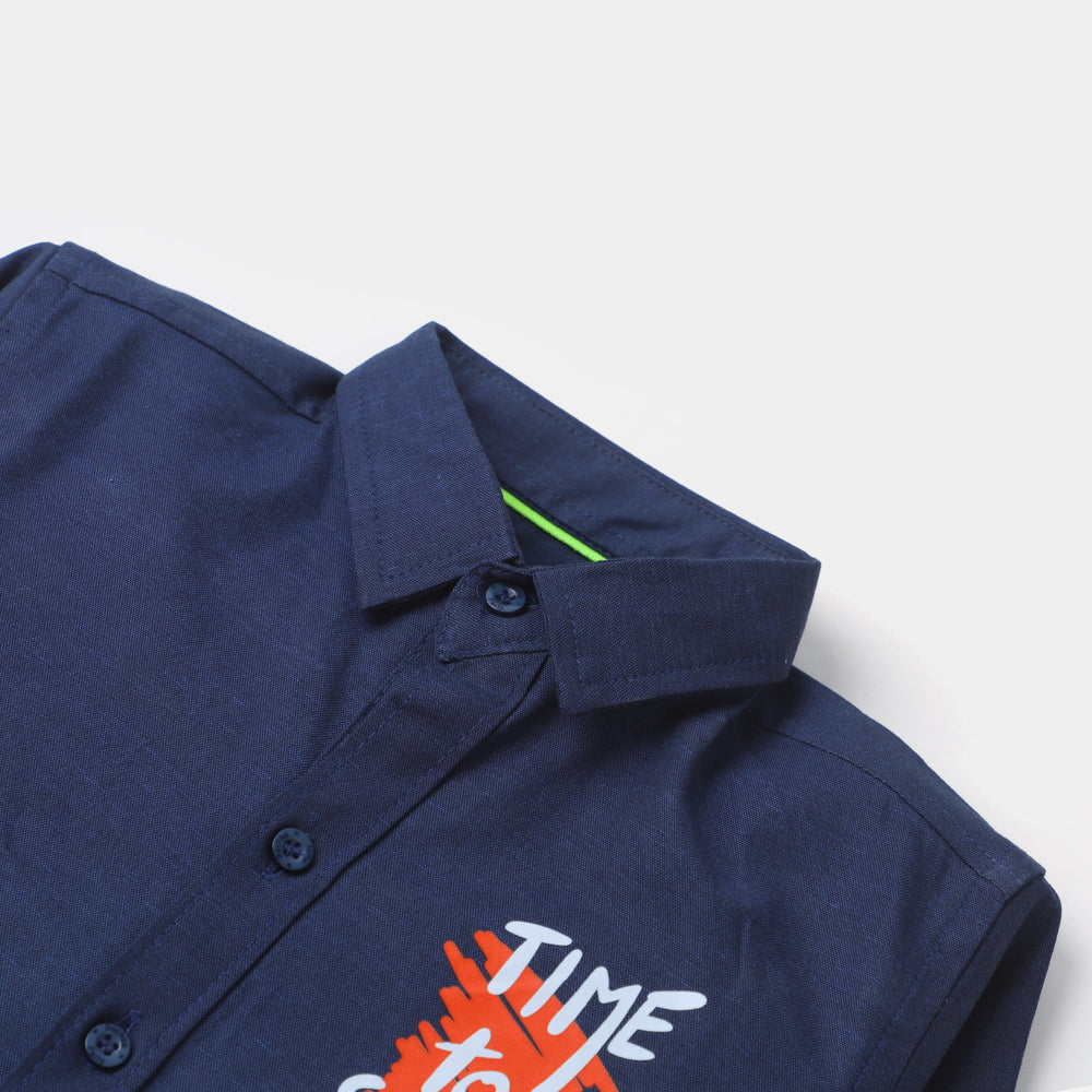 Boys Cotton Casual Shirt Time To Surf | NAVY