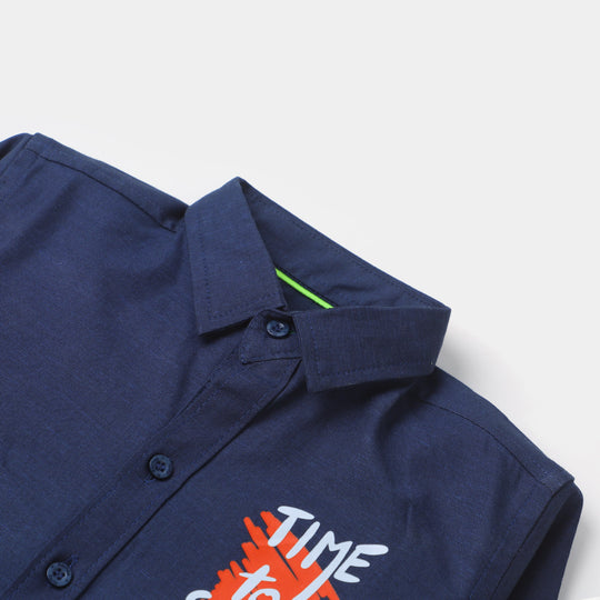 Boys Cotton Casual Shirt Time To Surf | NAVY