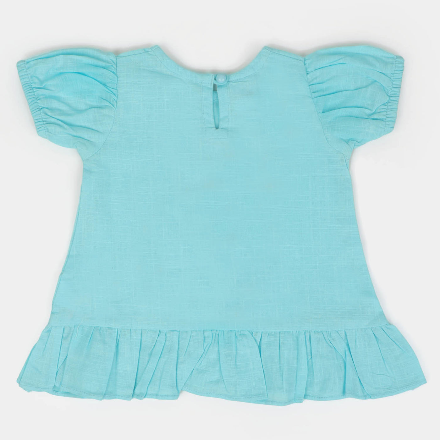 Infant Girls Cotton Kurti Emb Teddy Bear | Light Blue