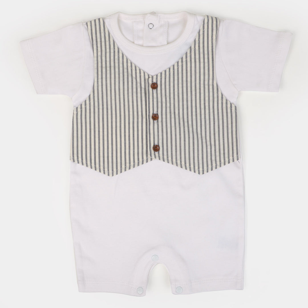 Infant Boys Knitted Romper Waist Coat - White