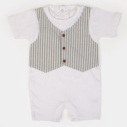 Infant Boys Knitted Romper Waist Coat - White