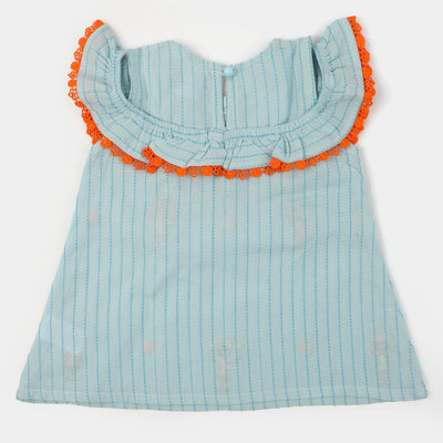 Infant Girls Jacquard Embroidered Kurti - Light Blue