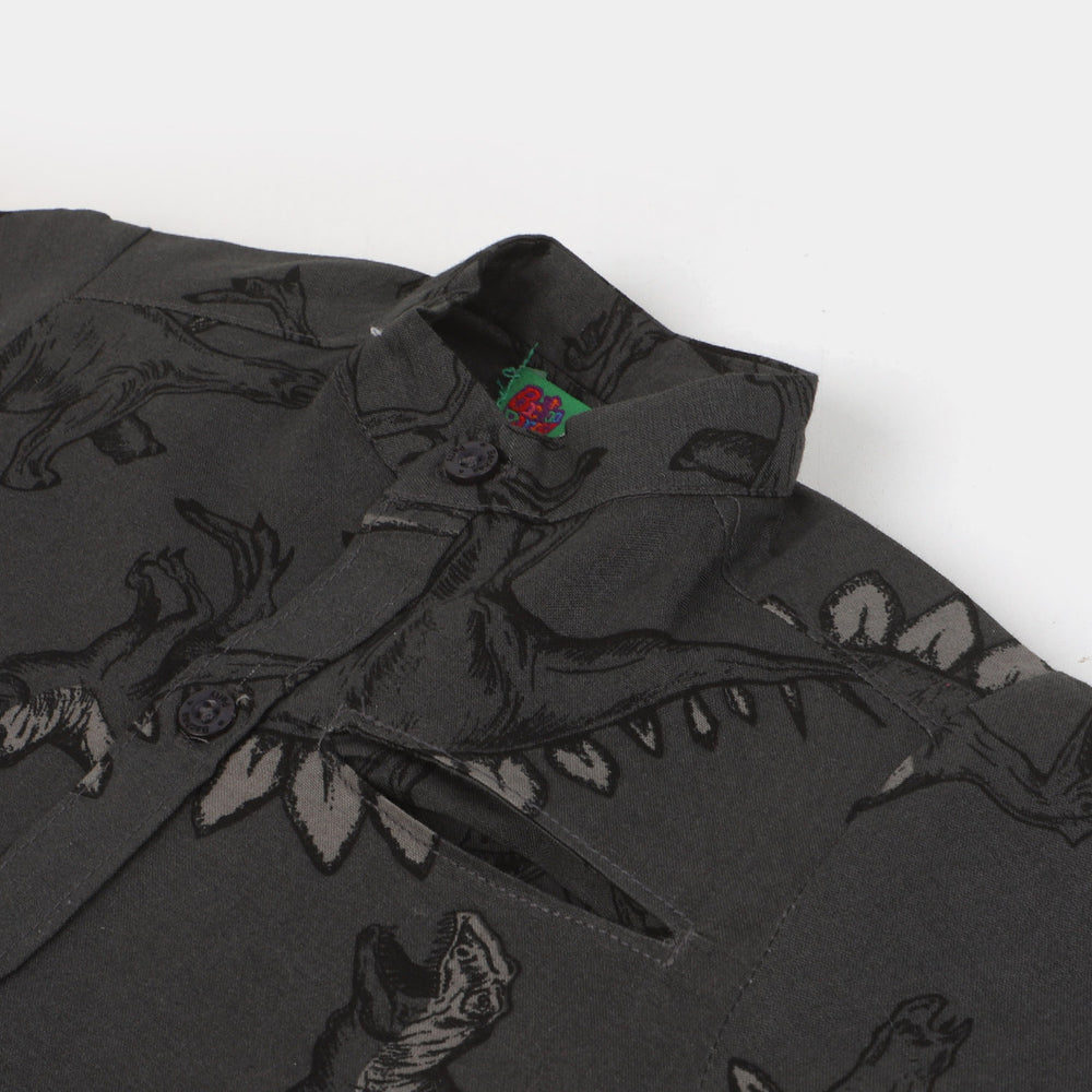 Infant Boys Cotton Casual Shirt Dinosaurs | GREY