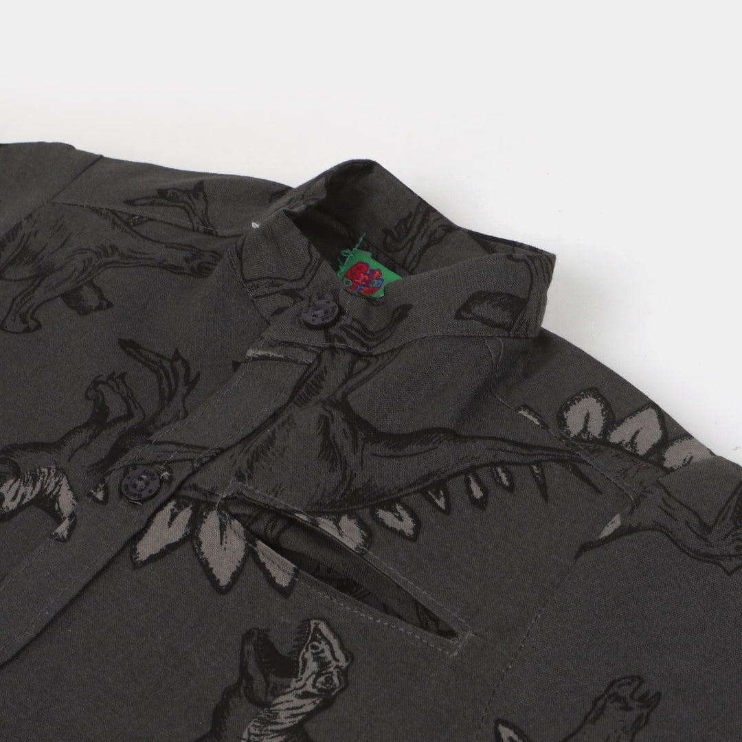 Infant Boys Cotton Casual Shirt Dinosaurs | GREY