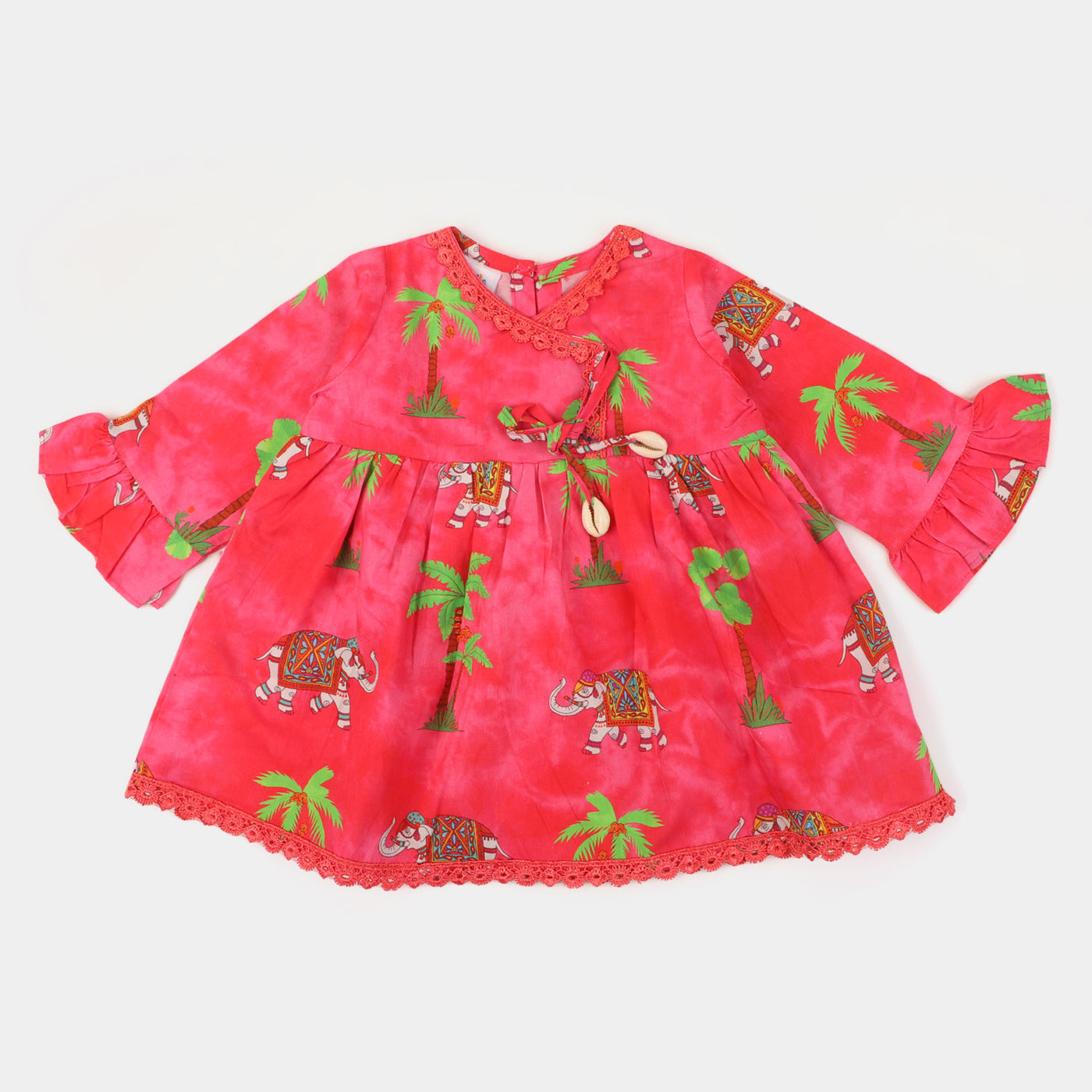 Infant Girls Cotton Digital Print 2Pcs Suit Jungle Elephant - Hot Pink