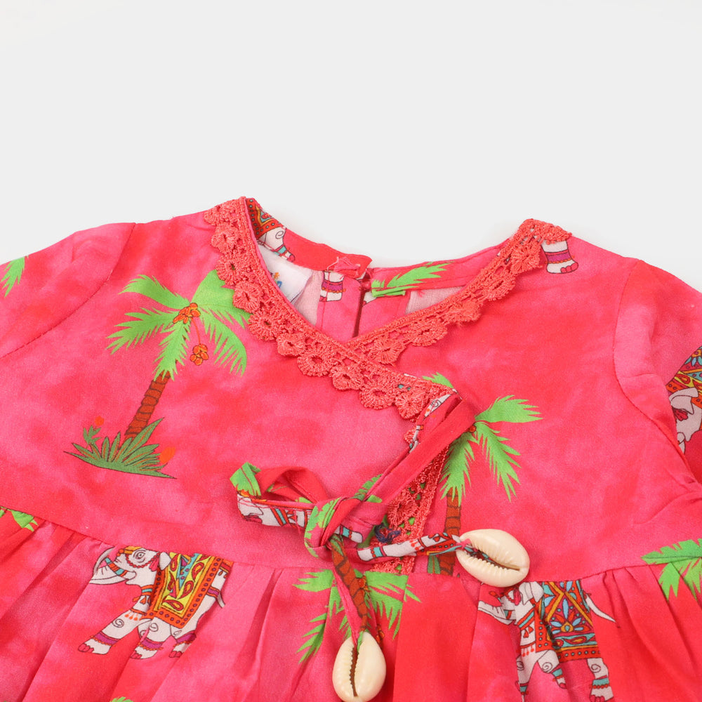 Infant Girls Cotton Digital Print 2Pcs Suit Jungle Elephant - Hot Pink