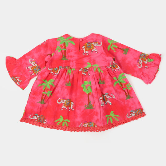 Infant Girls Cotton Digital Print 2Pcs Suit Jungle Elephant - Hot Pink