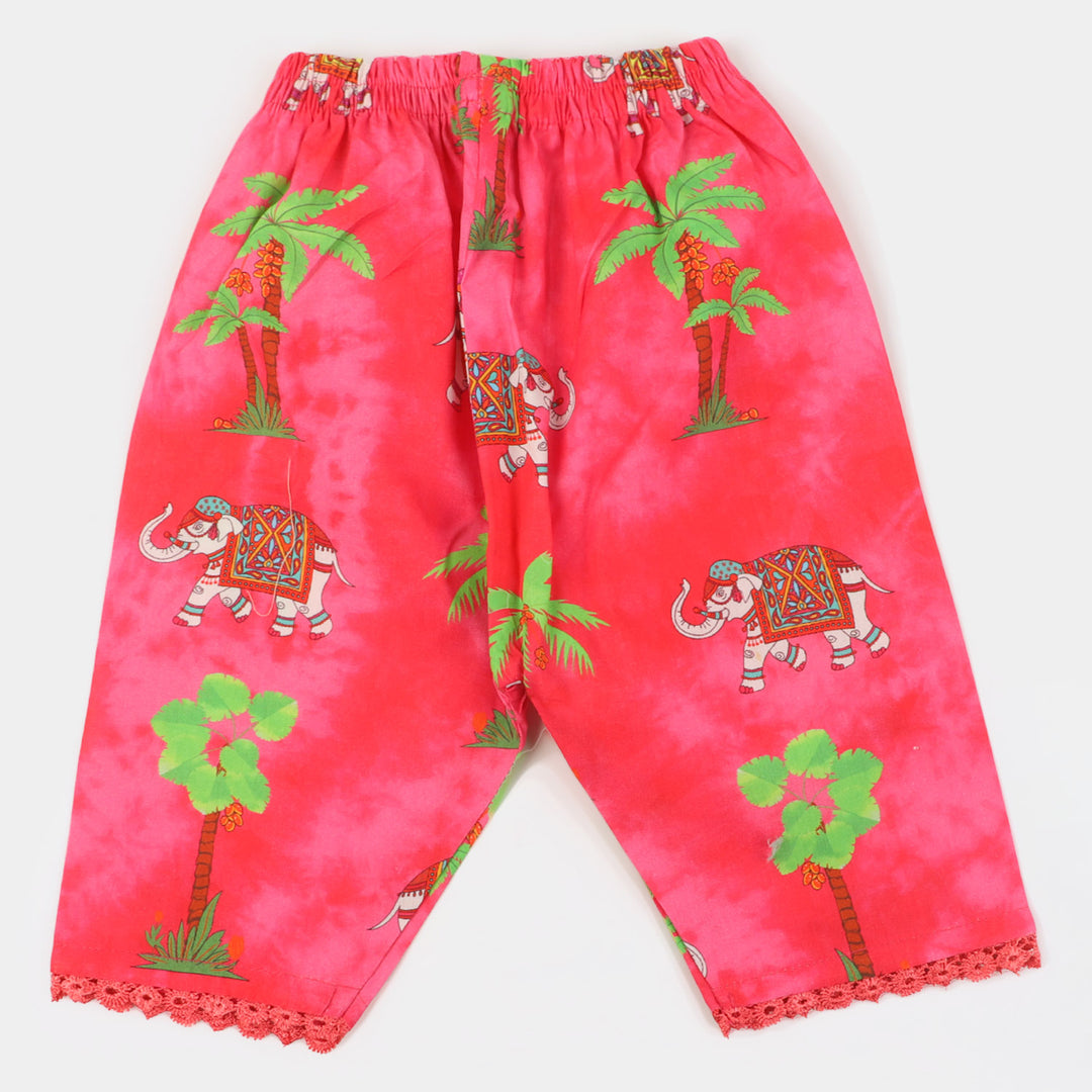 Infant Girls Cotton Digital Print 2Pcs Suit Jungle Elephant - Hot Pink