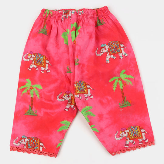 Infant Girls Cotton Digital Print 2Pcs Suit Jungle Elephant - Hot Pink