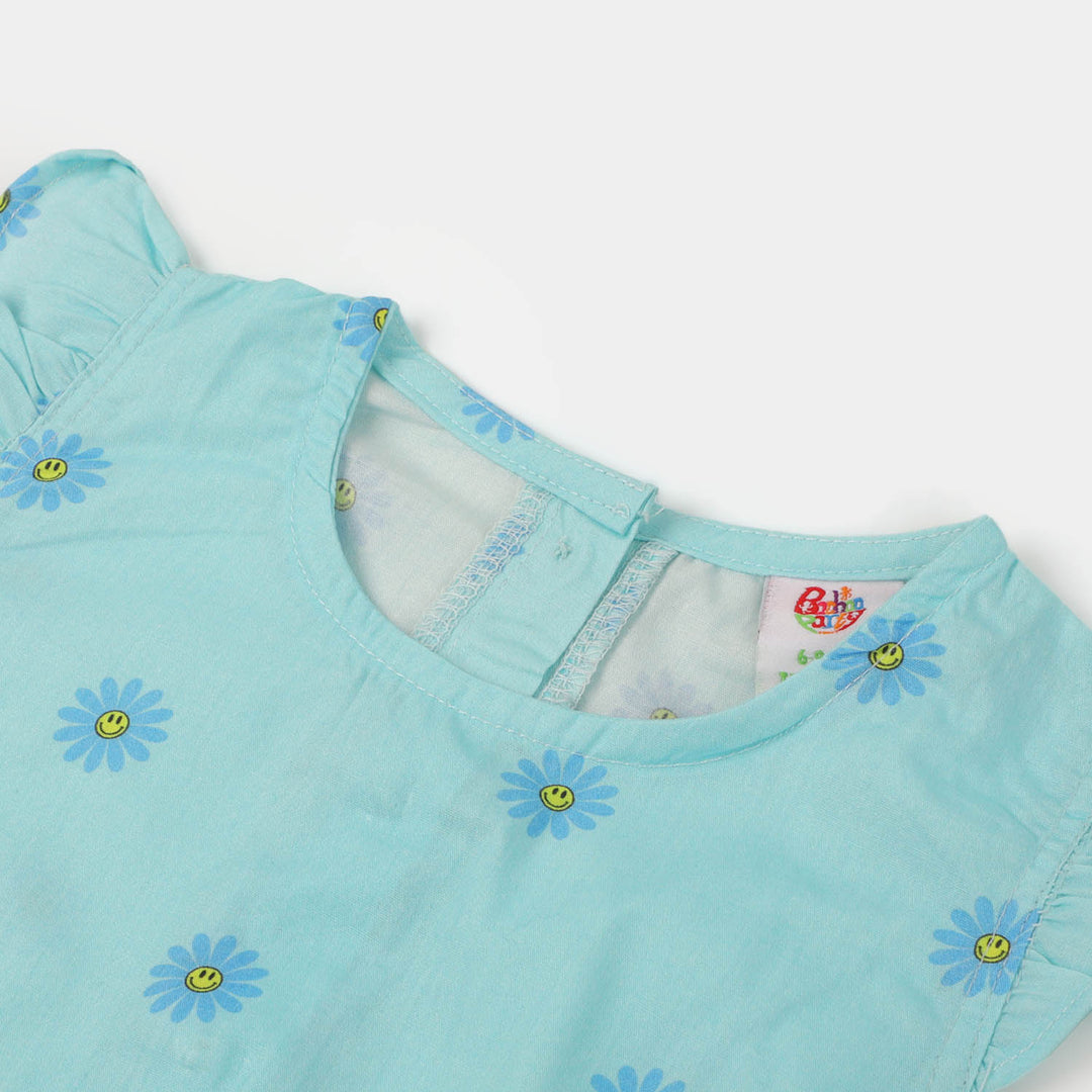 Infant Girls Woven Romper Fun Flower - LT.Blue