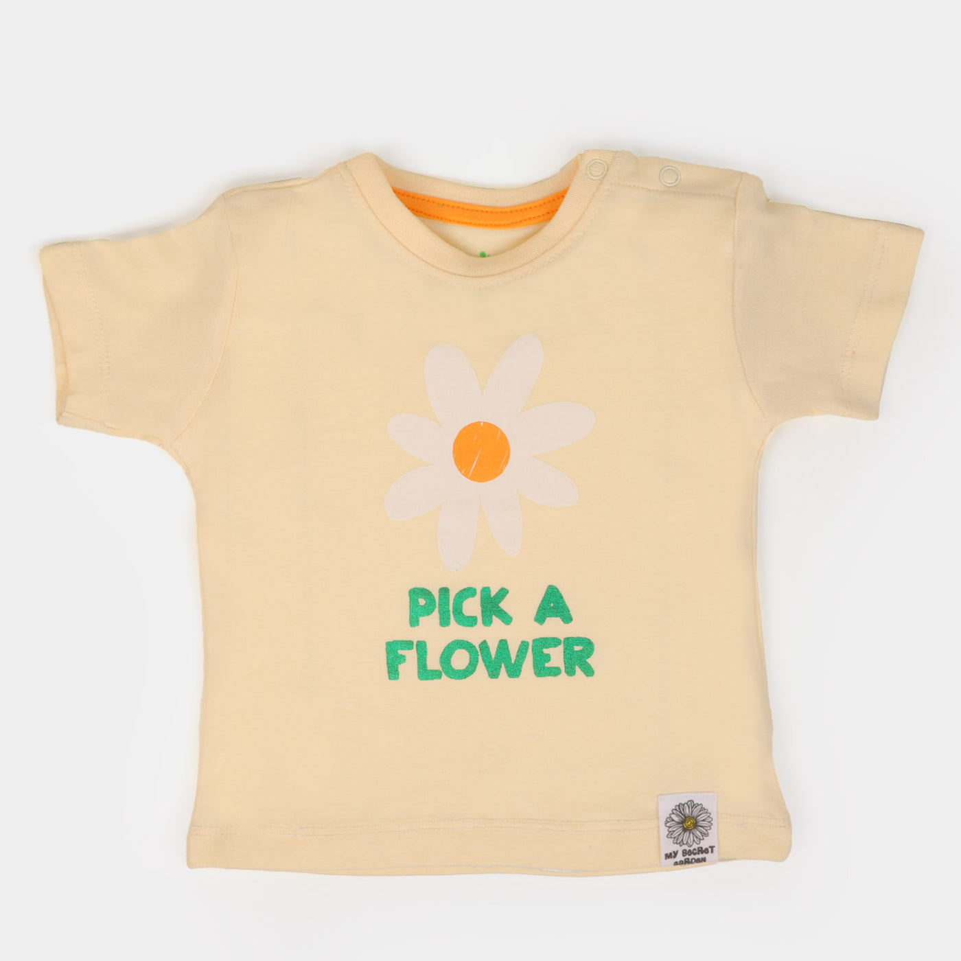 Infant Girls Cotton T-Shirt Pick A Flower - Light Beige