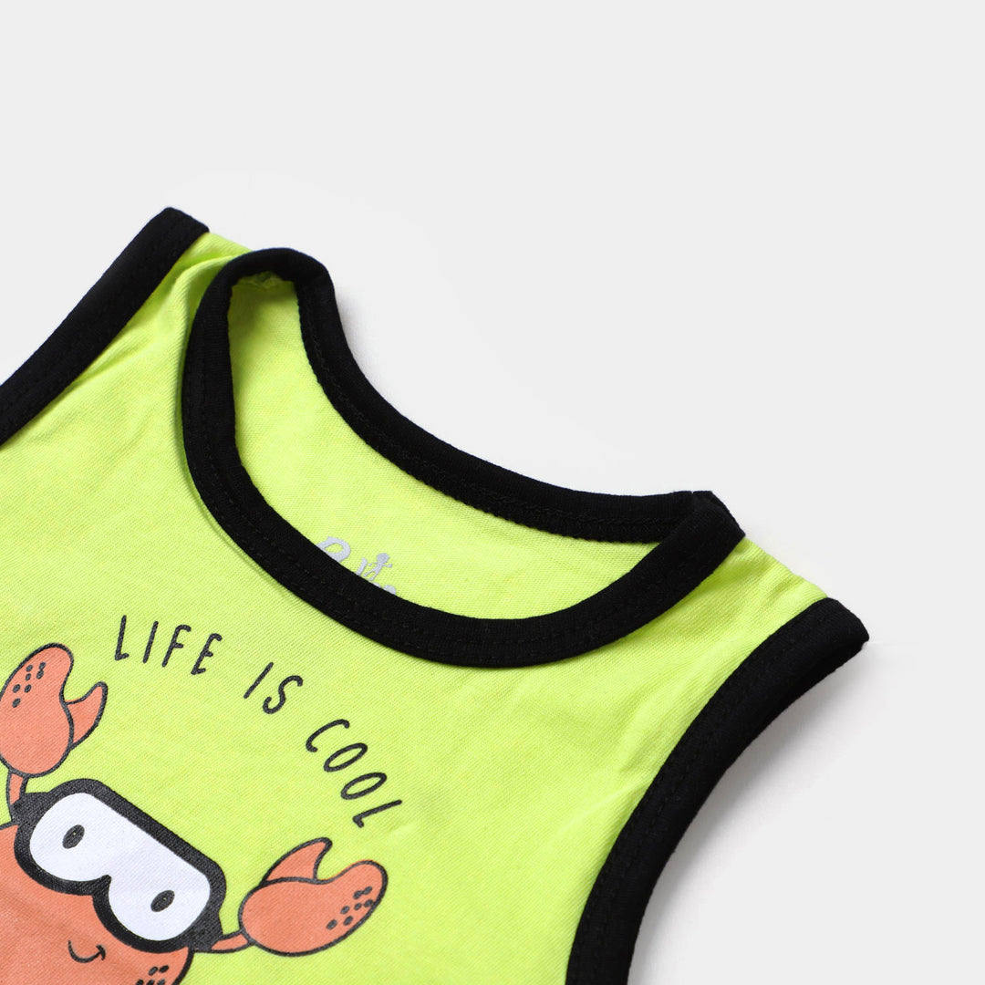 Infant Boys Cotton Sando Relax At The Beach - Light Green