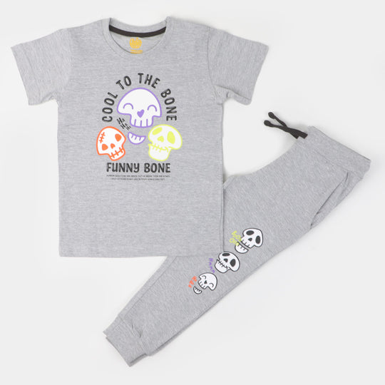 Boys Cotton 2PCs Suit Bone - Grey