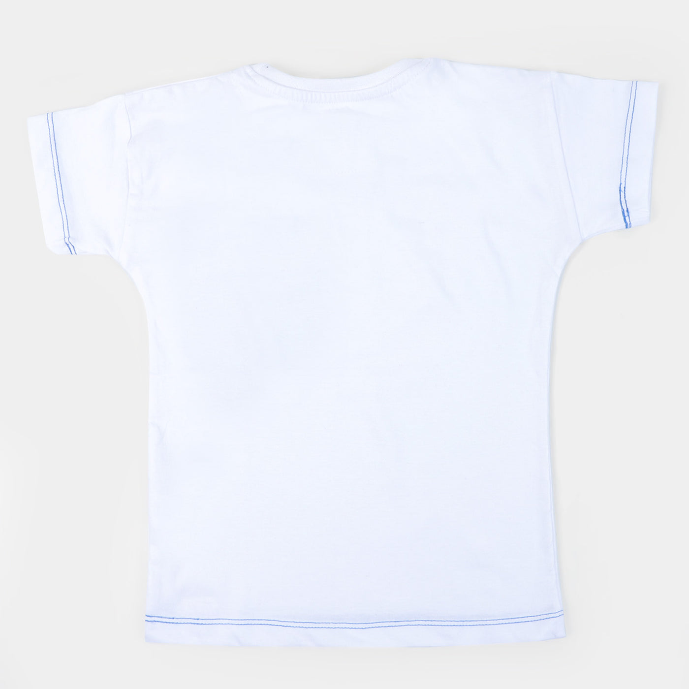 Girls Cotton T-Shirt Blue Pocket - White