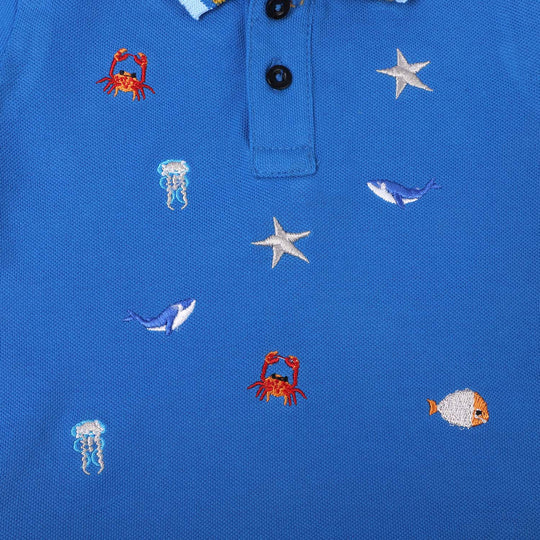 Infant Boys Cotton Polo Sea Life - Blue