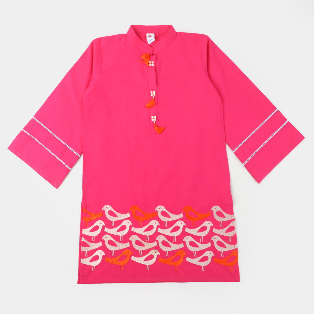 Girls Jacquard EMB Kurti Sparrows | Magenta