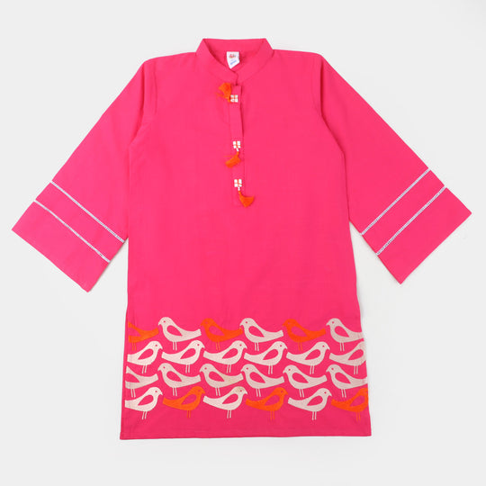 Girls Jacquard EMB Kurti Sparrows | Magenta