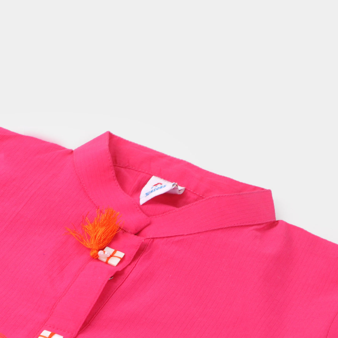 Girls Jacquard EMB Kurti Sparrows | Magenta