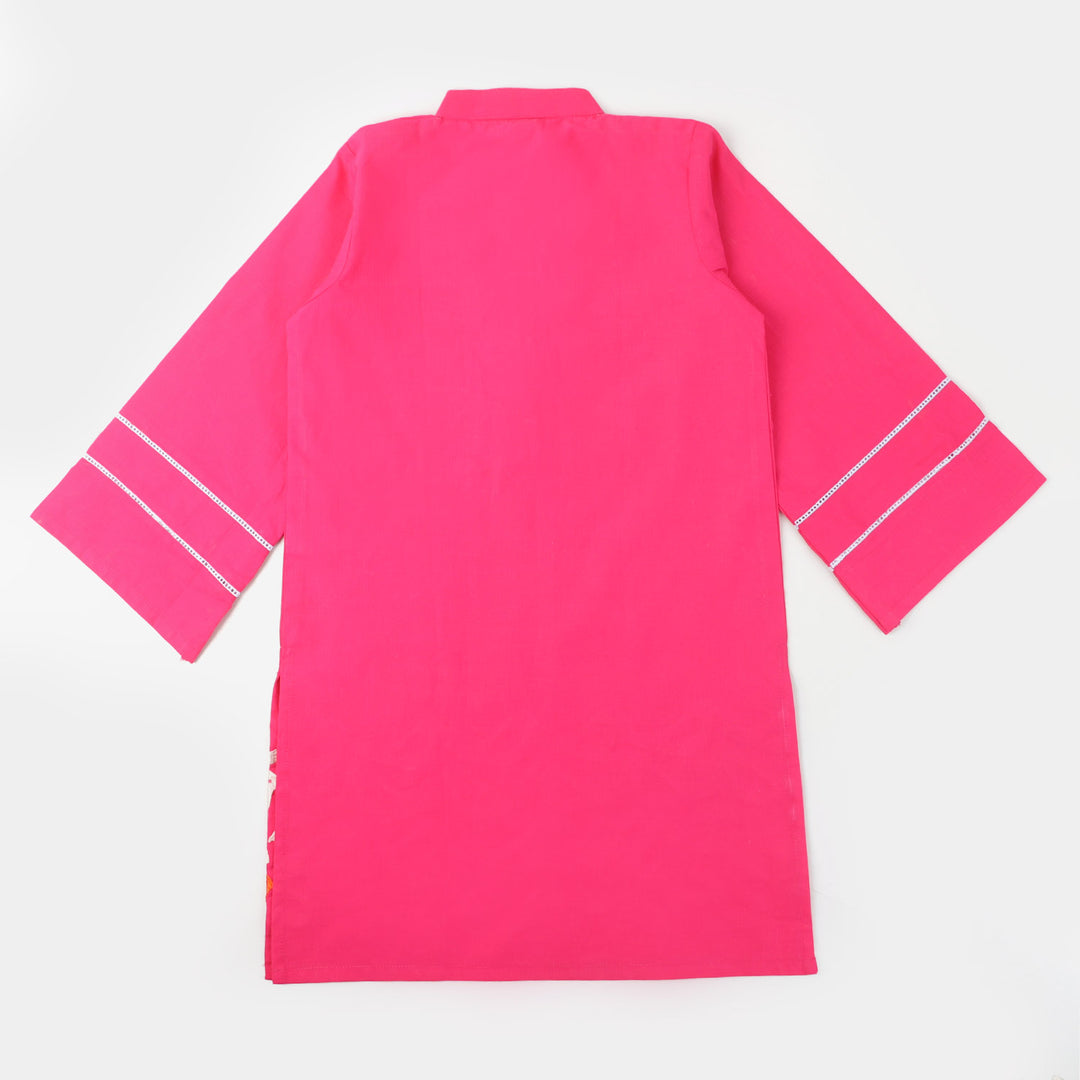 Girls Jacquard EMB Kurti Sparrows | Magenta