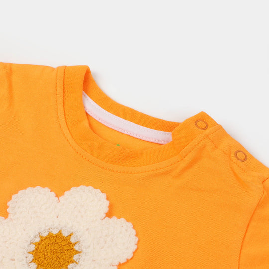 Infant Girls Cotton T-Shirt Flower 2 | Marigold