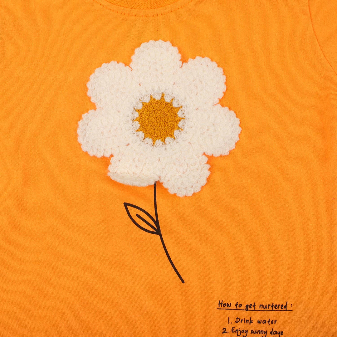 Infant Girls Cotton T-Shirt Flower 2 | Marigold