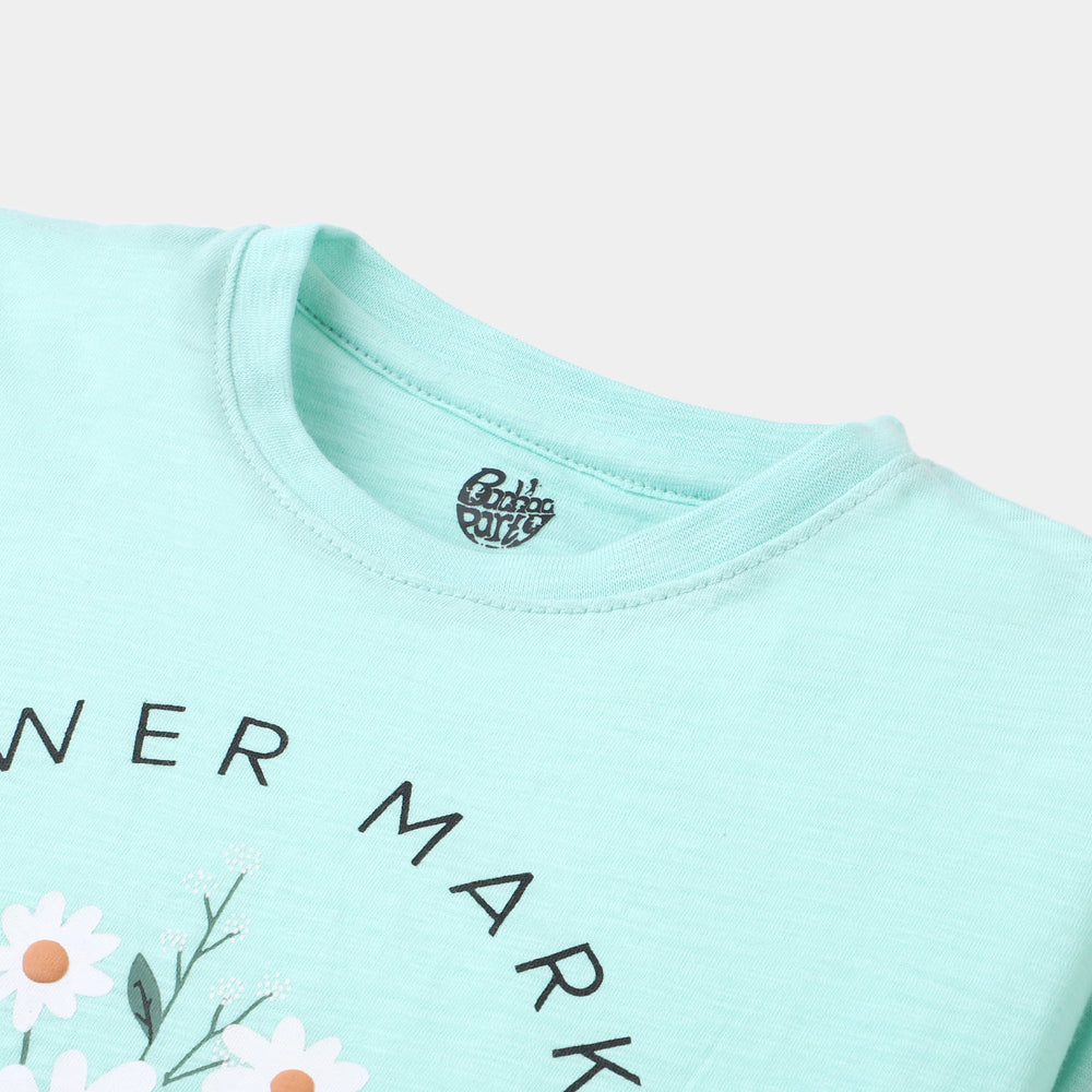 Girls Cotton T-Shirt  Flower Market - Honey Dew