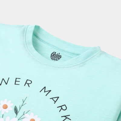 Girls Cotton T-Shirt  Flower Market - Honey Dew