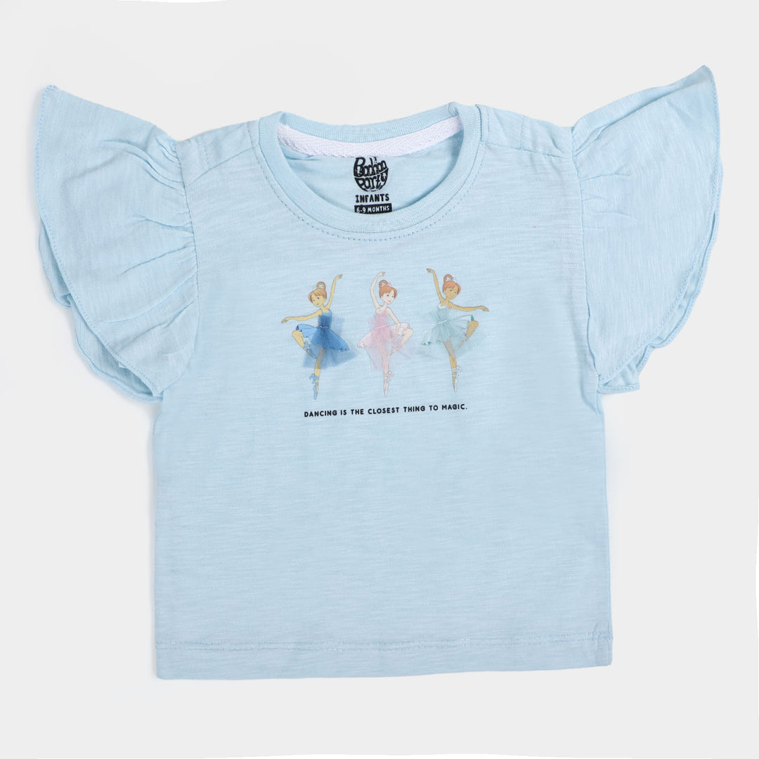 Infant Girls Cotton T-Shirt Ballet - Sky Blue