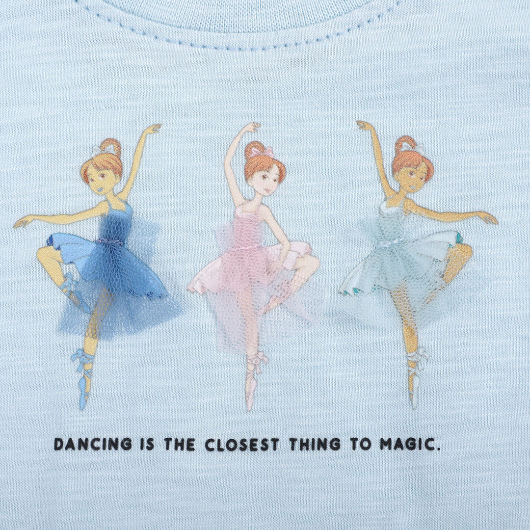 Infant Girls Cotton T-Shirt Ballet - Sky Blue