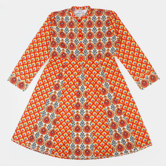 Teens Girls Cotton Digital Print Long Kurti  Aroma - Multi