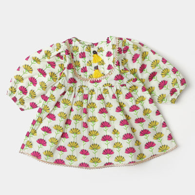 Infant Girls Cotton Digital Print Kurti Daisy - Multi