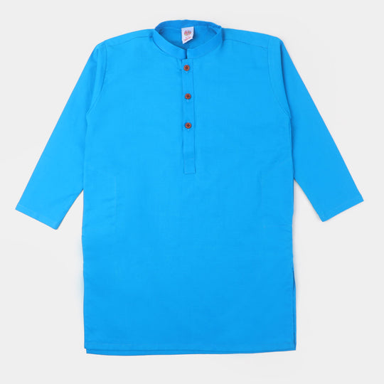 Boys Jacquard Basic Kurta - Blue