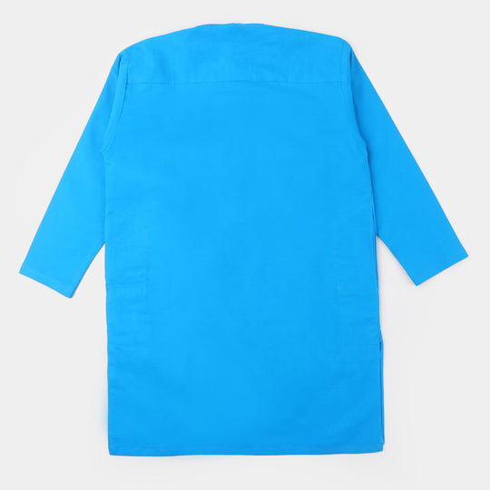 Boys Jacquard Basic Kurta - Blue