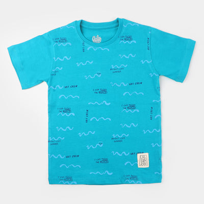 Boys Cotton T-Shirt Summer Wavy - Lake Blue