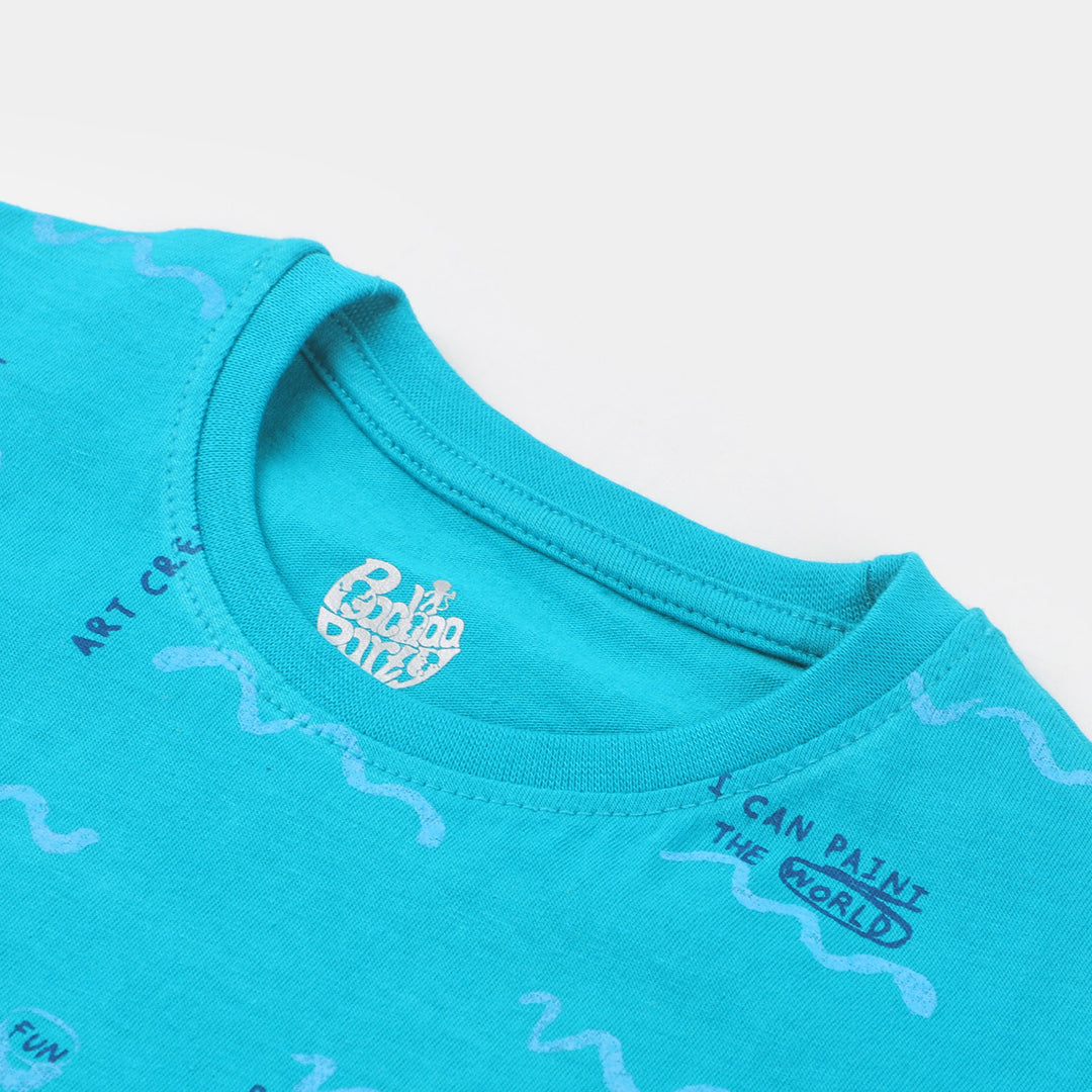 Boys Cotton T-Shirt Summer Wavy - Lake Blue