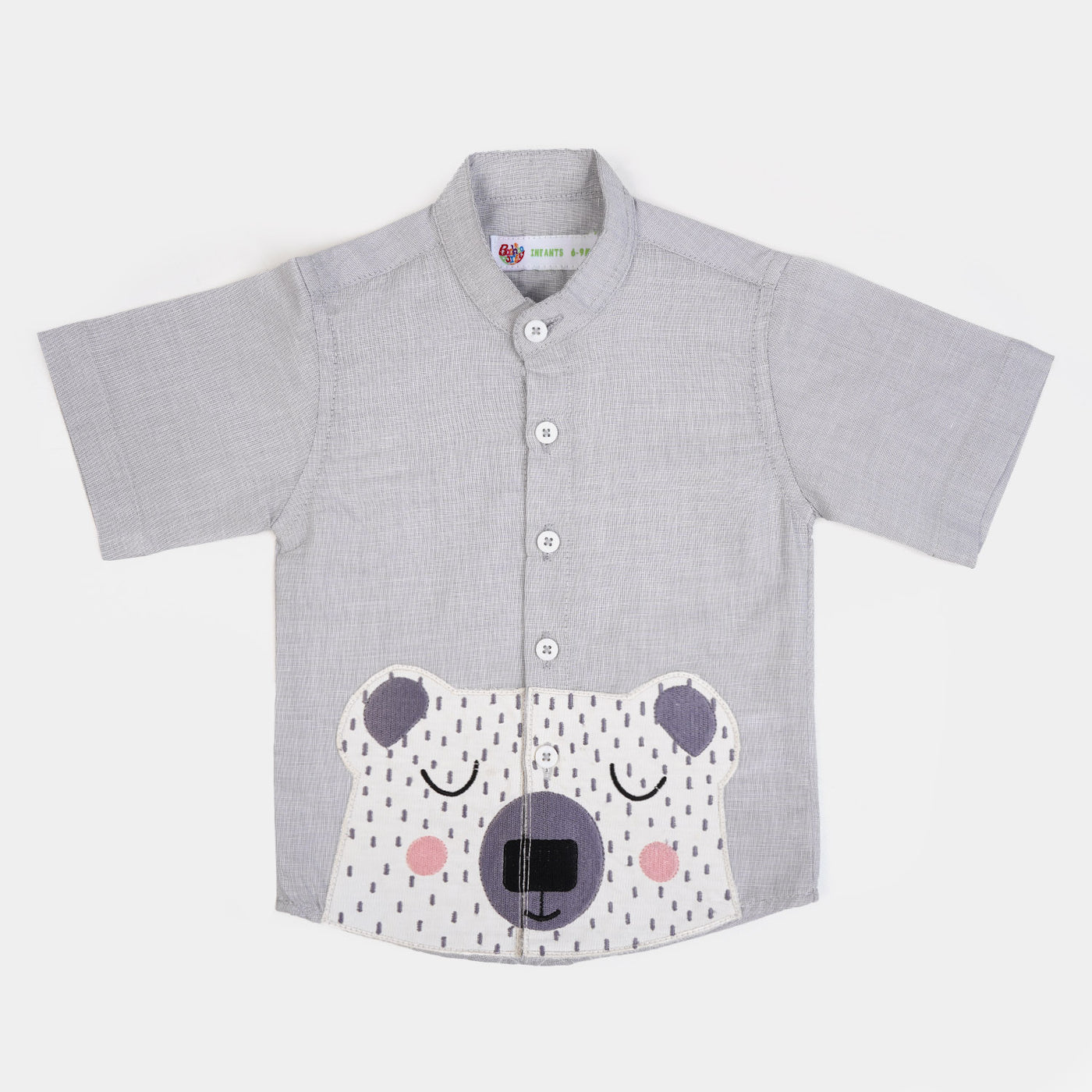 Infant Boys Cotton Casual Shirt Bear Face - GREY